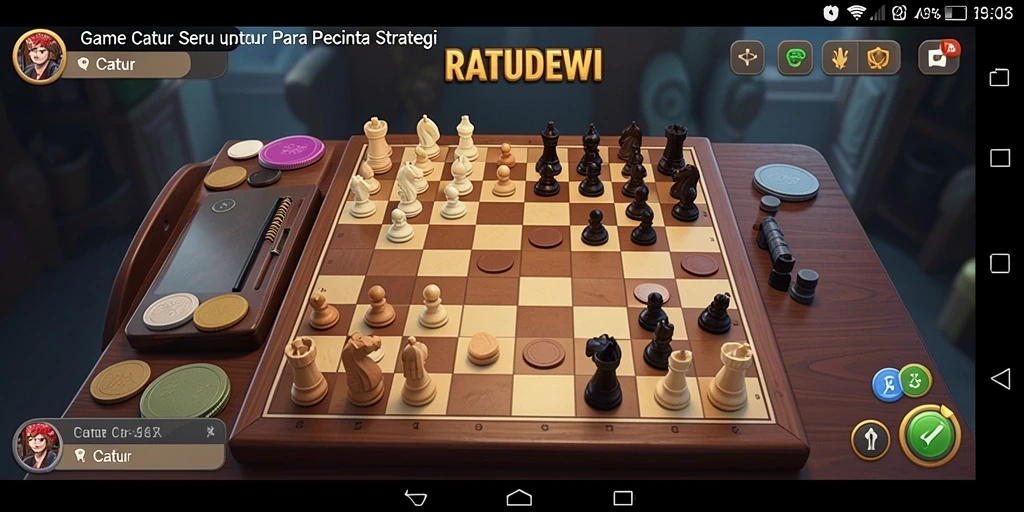 Antarmuka menarik dari RATUDEWI yang menampilkan papan catur.