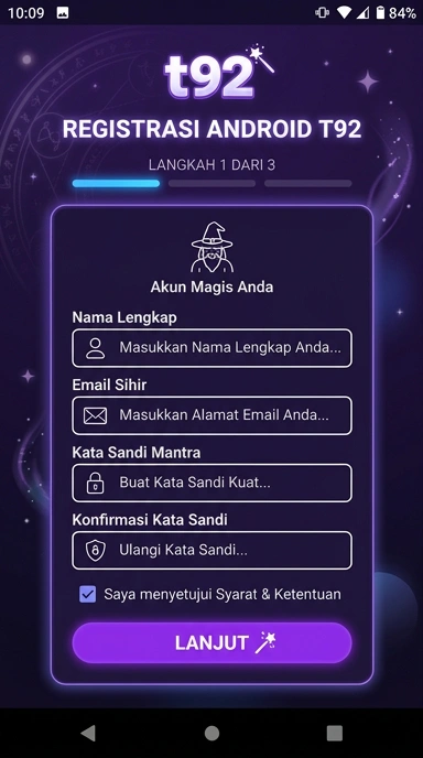 Daftar Akun Baru t92 untuk Pengguna Android